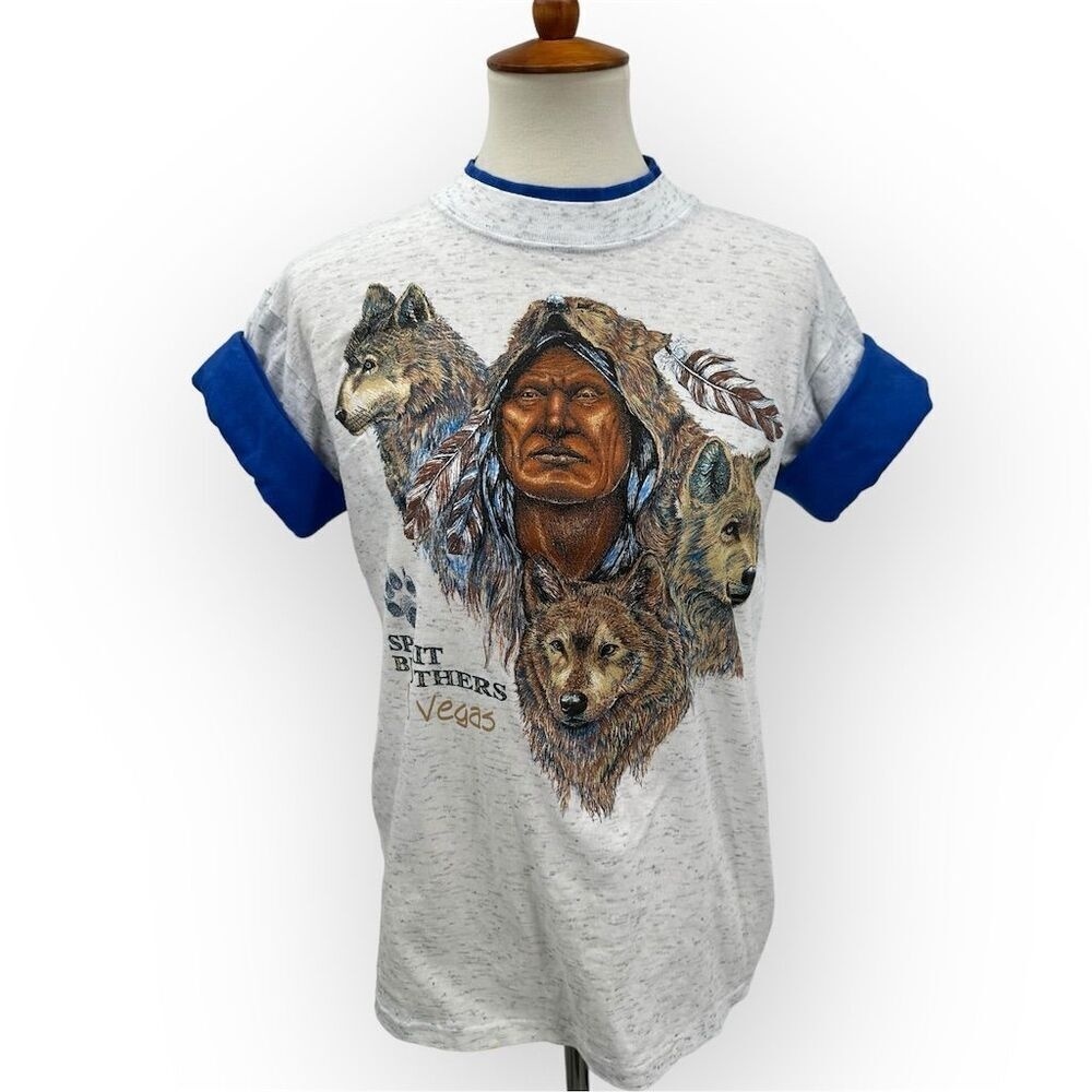Vintage Delta Spirit Brothers Wolf Native American Graphic Tee Unisex Gray